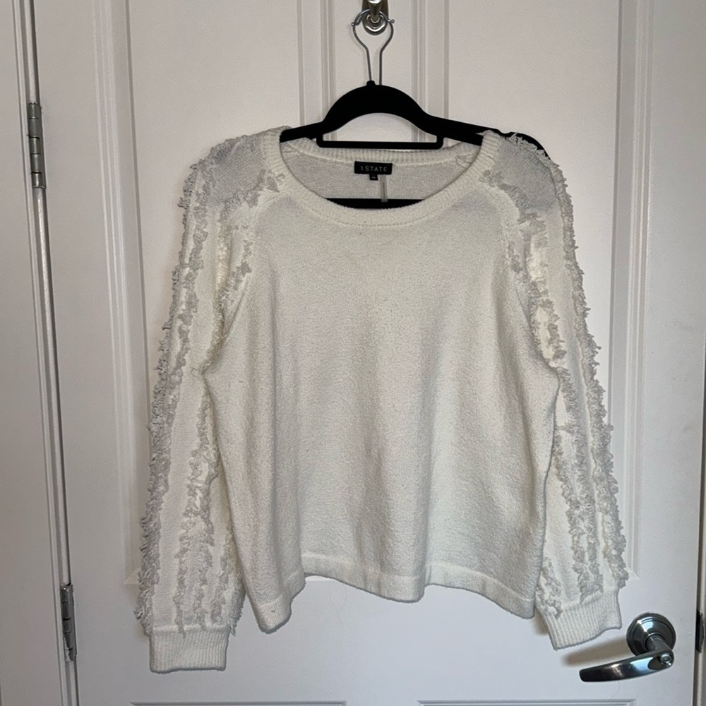 Adorable, soft off-white sweater with sleeve detail by one state in size medium